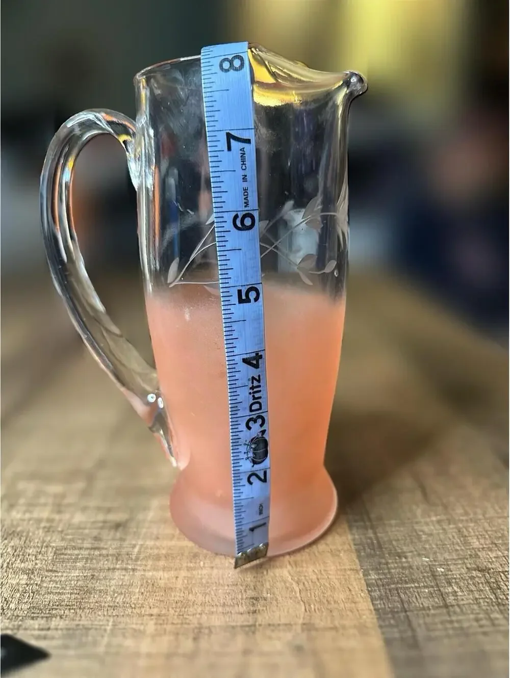 Vintage Etched Glass Pitcher with Frosted Base